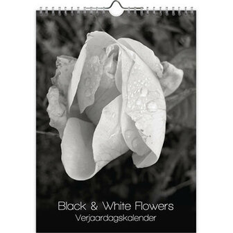 Verjaardagskalender bloemen, Black &amp;white flowers 18x25cm