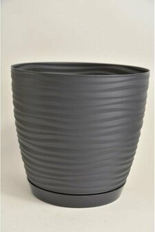 Kunststof pot Sahara met schotel 19cm Anthracite