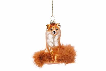 KERSTBAL HANGER FOX BRUIN 6X6XH9CM GLAS