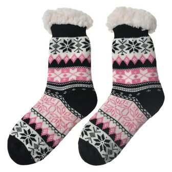 Huissokken one size Zwart/Roze Sneeuwvlok 36-41 Kerstsokken.