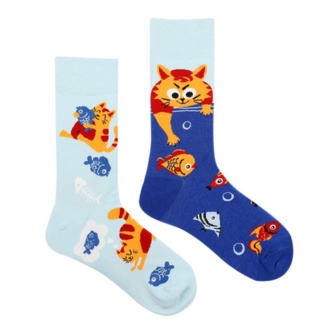 Sokken Katten Blauw/Wit 38-45