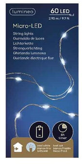 (Kerst)verlichting 60LED op batterij voor binnen warmwit 3xAA (excl. batterijen) Met timer 6u  Leuk voor decoratie op een dienb