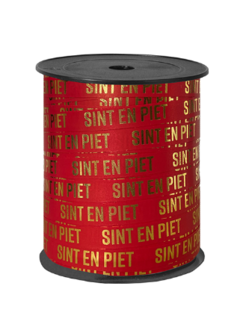 Krullint, Sint en Piet 10mm rood/goud, per meter / cadeaulint