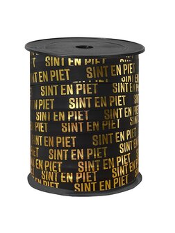 Krullint, Sint en Piet 10mm zwart/goud, per meter / cadeaulint