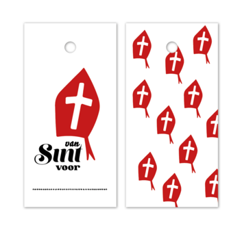 Cadeaukaartje Sint | Van Sint Voor.....  Rood/Wit set 4 stuks&nbsp;