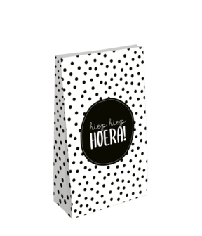 Cadeau zakjes 30 cm Hiep Hoera Dots Zwart/Wit set 2