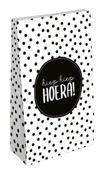 Cadeau zakjes HOERA 30 cm Hiep Hoera Dots Zwart/Wit set 2