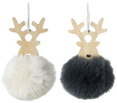 fluffy Rendieren hangdeco met pompon/fluffy vacht