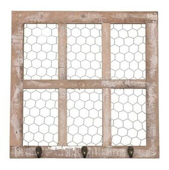 Frame oud hout met gaas en haakjes 48x48x3,5cm