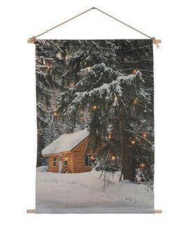 Wanddoek kerstlandschap met LED 60 x 40cm Countryfield