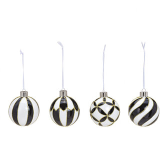 Kerstballen set 4 zwart wit goud