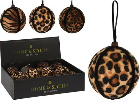 Kerstbal met dierenprint set 3 stuks 8cm