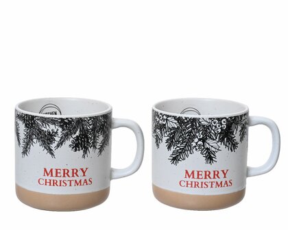 Mok keramiek &#039;&#039;Merry Christmas&#039;&#039; Set 2&nbsp; D9 H9cm  Een toepasselijk cadeau voor de feestdagen!