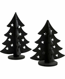 Houten kerst set 2 kerstboompjes (bij grachtenpandjes) van Zoedt