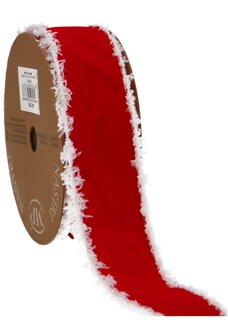 Cadeaulint Enkel Zijde Velvet Rood Met Witte Rand 40mm x 1meter