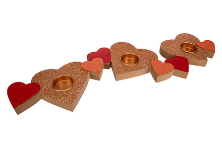 THEELICHTHOUDER HARTEN X3 COPPERY PINK HEARTS ROZE 50X15,7XH2,3CM