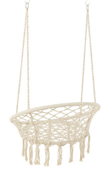 J-LINE Hangstoel Macram&eacute;+Kwastjes Polyester Beige