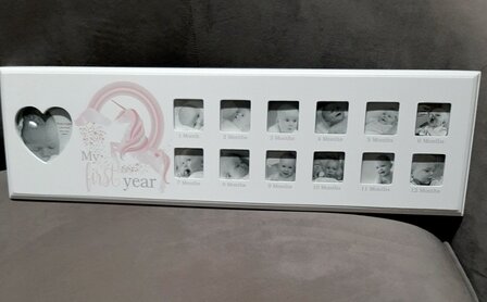 Fotolijst &quot;My First Year&quot; | Pink Unicorn 64 cm Foto&#039;s 5 x 5 cm