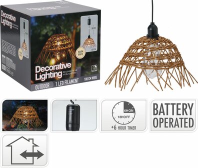 Hanglamp Rattan in/out met timer&nbsp;D23 H19CM