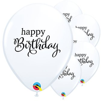 Ballonnen Happy Birthday wit-zwart