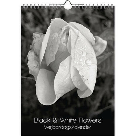 Verjaardagskalender bloemen, Black &white flowers 18x25cm