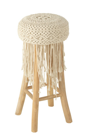 Barkruk Franjes Hout/Macrame Wit J-LINE