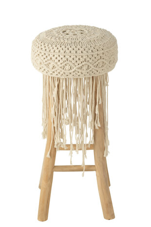 Barstoel Franjes Hout/Macrame Wit J-LINE