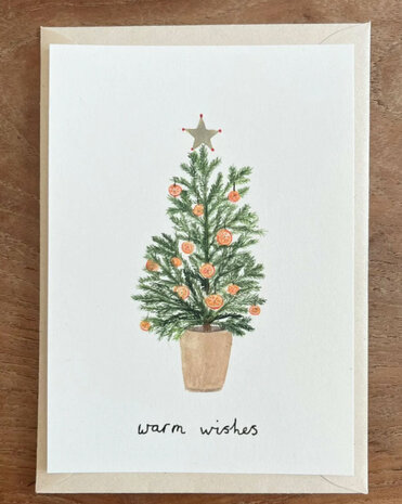 kerstkaart  Kerstboom/Warm whises met envelop