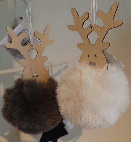 Rendieren hangdeco met pompon/fluffy vacht