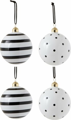 Kerstballen stippen en strepen zwart wit  J-Line