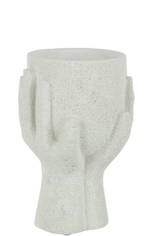 J-Line bloempot Handen - cement - wit 