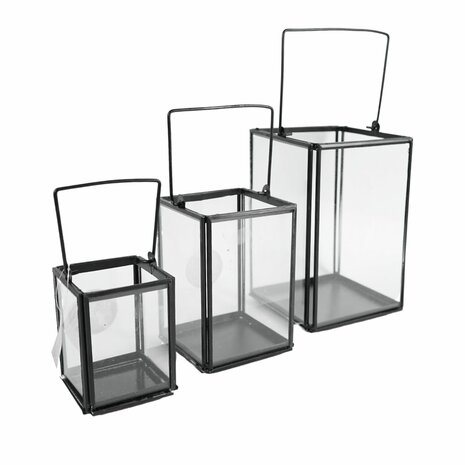 Set/3 Lantaarns met hengsel zwart 15,5x15,5x25,5cm