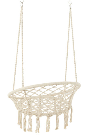 J-LINE Hangstoel Macramé+Kwastjes Polyester Beige