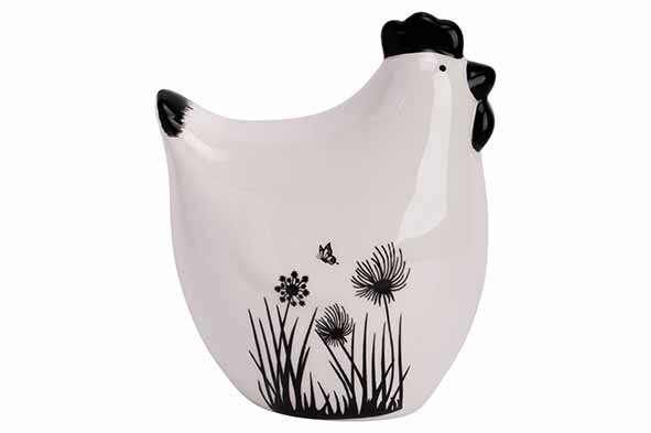 KIP FLOWERS WIT - ZWART 8X5,5XH9,5CM DOLOMIET   Afmeting: Lengte: 8 cm • Breedte: 5,5 cm &#x