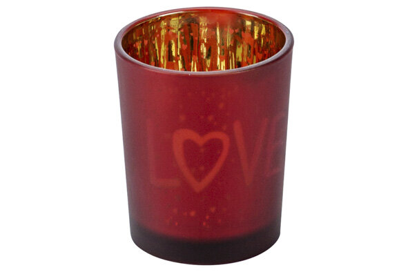 THEELICHTHOUDER LOVE GOLD ROOD D5,5XH7CM GLAS