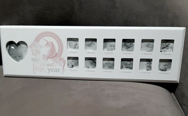 Fotolijst "My First Year" | Pink Unicorn 64 cm Foto's 5 x 5 cm