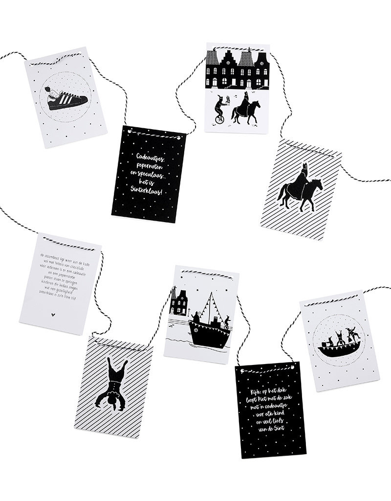 Storen Zwerver Kracht Sinterklaas slinger met 9 zwart wit kaarten ZOEDT. Mooie Sintslinger  bestaande uit 9 verschillende A6 kaarten - zwartwitshop