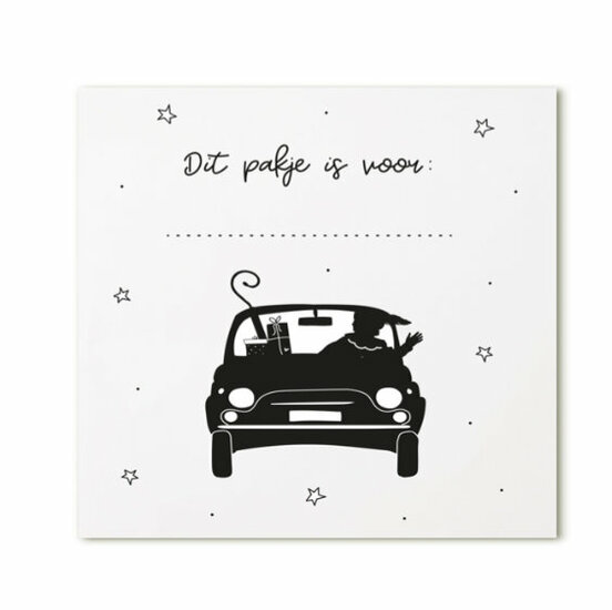 Cadeaukaartje Pietenauto 'Dit pakje is voor...''Zoedt