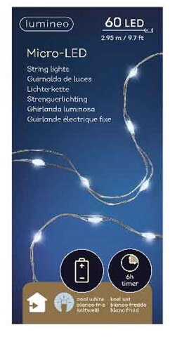 60 LED lichtjes zwart draad (batterij)+timer