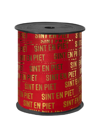 Krullint, Sint en Piet 10mm rood/goud, per meter