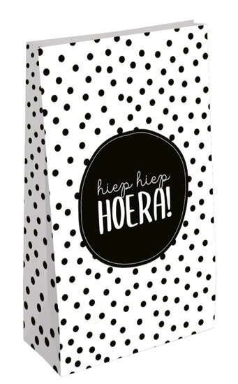 Cadeau zakjes 30 cm Hiep Hoera Dots Zwart/Wit set 2