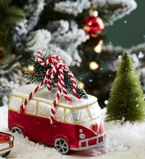 Kerst-auto Kerstbal Camper Van, busje Rood