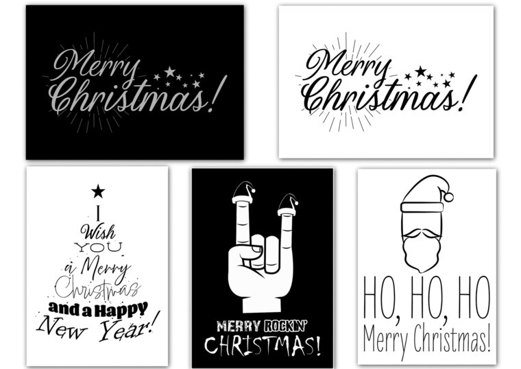 Kerstkaarten Poster A5 set 5 stuks  Merry X mas + envelop