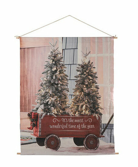 Wanddoek kerstbomen in kar met LED 110 x 66cm Countryfield