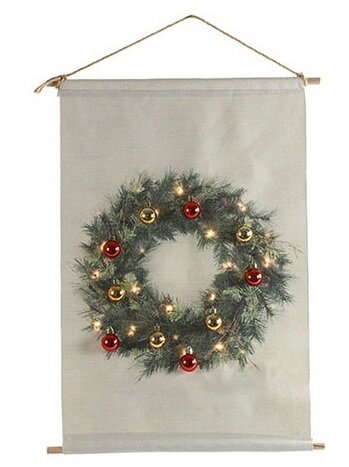 Wanddoek kerstkrans met LED 60 x 40cm Countryfield