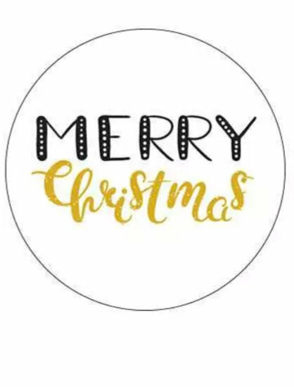 Merry Christmas stickers rond Zwart & Goud Metallic 4cm. 5 x