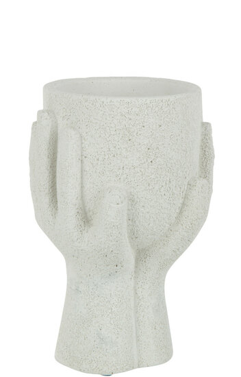 J-Line bloempot Handen - cement - wit 